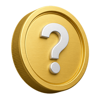 Decorative gold 3D coin displaying a question mark on the FAQ page